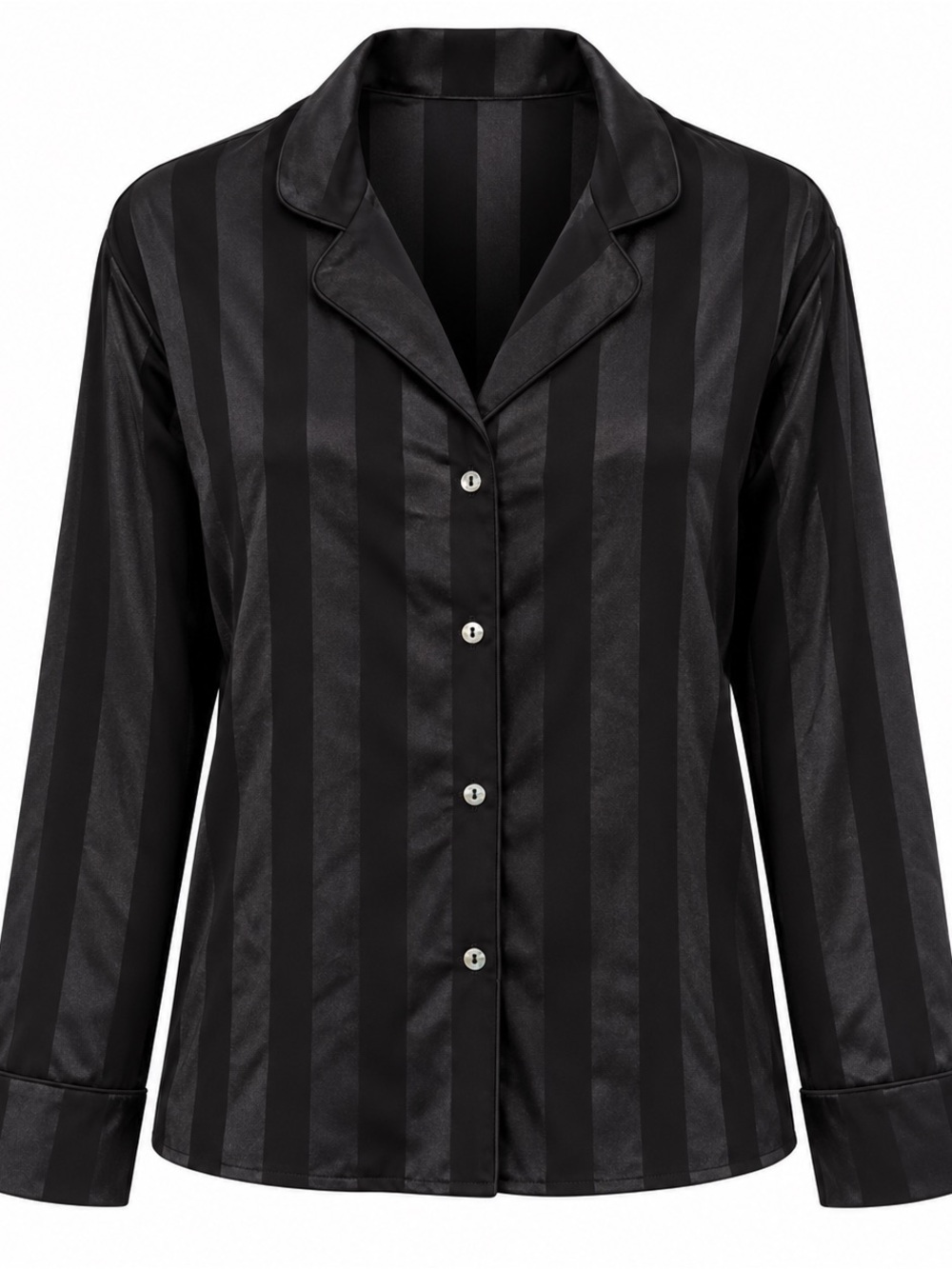 Lilac + London Women’s L Black Satin Stripe Pajama Button Down Top NWT